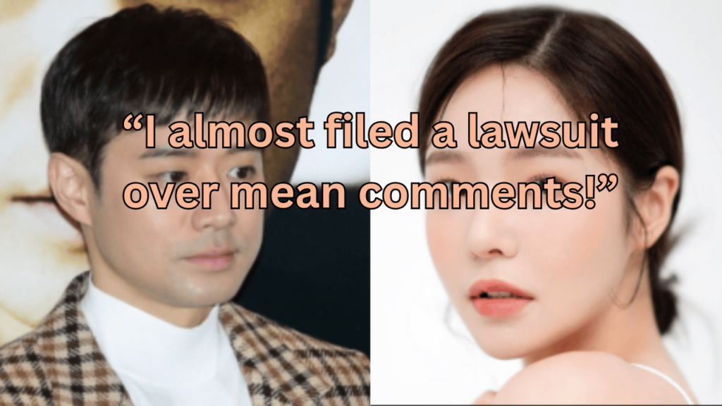 This contains the text “I almost filed a lawsuit over mean comments!” and an image of Chun Jung Myung and Lee Yoo Jin.