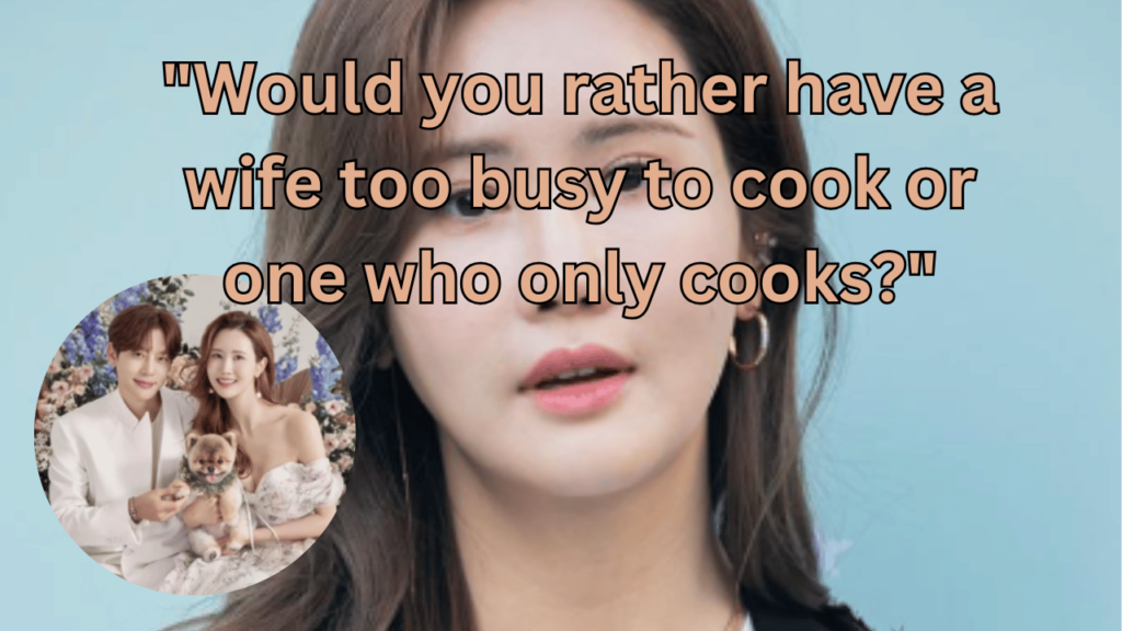 This contains the text "Would you rather have a wife too busy to cook or one who only cooks?" and an image of Lee Da Hae and another image of Lee Da Hae and Se7en in a circle.