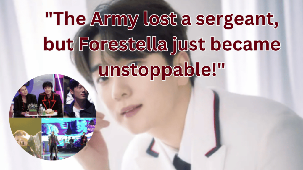 This contains the text "The Army lost a sergeant, but Forestella just became unstoppable!" and an image of Ko Woo Rim and KBS2's 'Immortal Songs' in a circle.