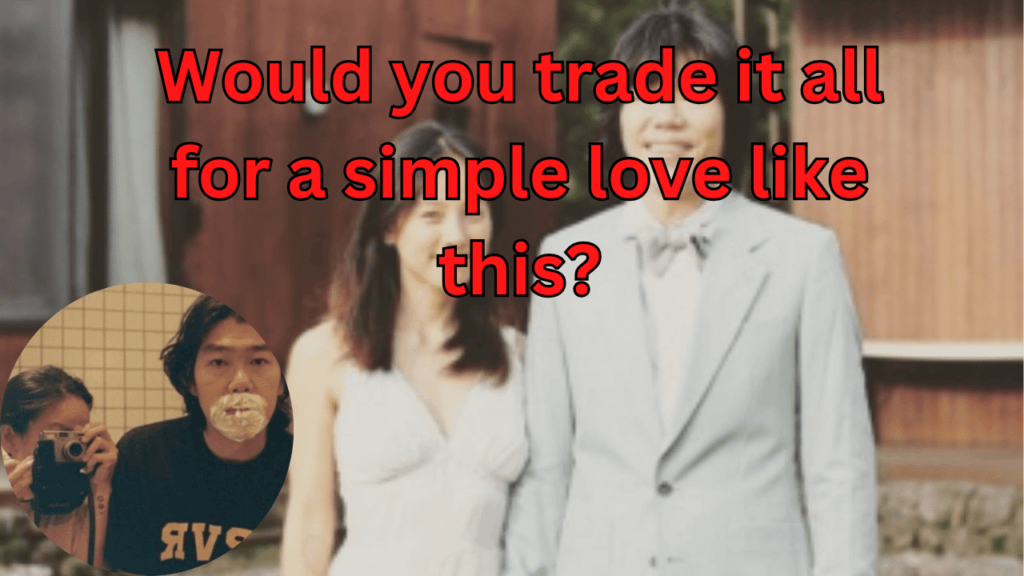 This contains the text Would you trade it all for a simple love like this? and an image of Lee Hyori And Lee Sang Soon with another image of their Pyeongchang-dong happiness in a circle.