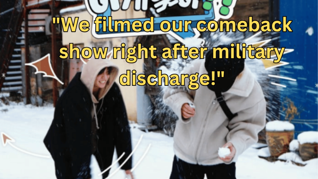 This contains the text "We filmed our comeback show right after military discharge!" and an image of BTS Jimin And Jungkook Season 2 Are You Sure Show.