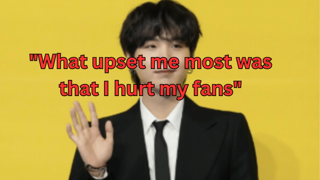 This contains the text "What upset me most was that I hurt my fans" and an image of BTS-SUGA.