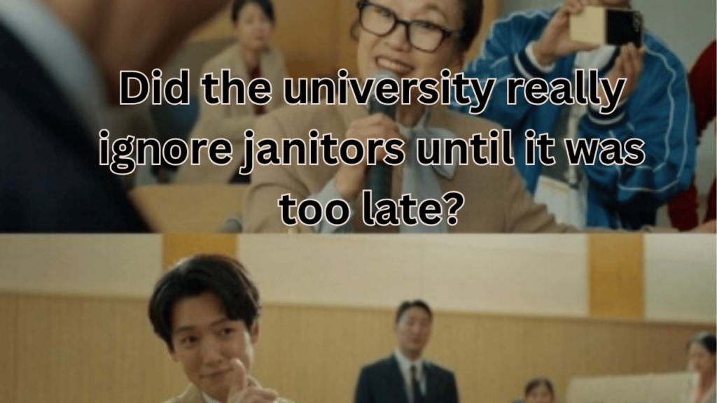 This contains the text Did the university really ignore janitors until it was too late? and an image of Labor Attorney Noh Mu Jin drama.
