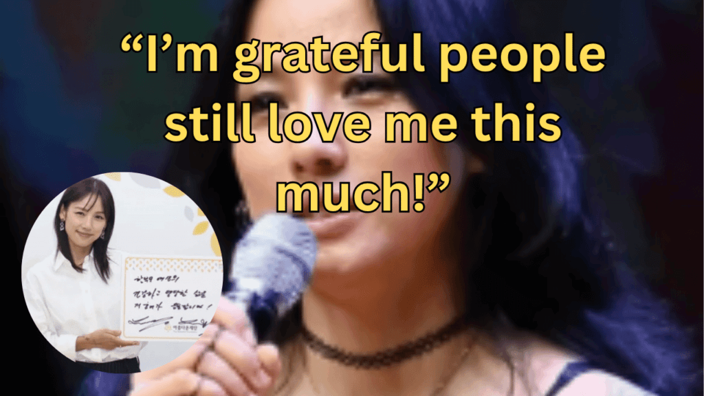 This contains the text “I’m grateful people still love me this much!” and an image of Lee Hyori and her commercial return in a circle.