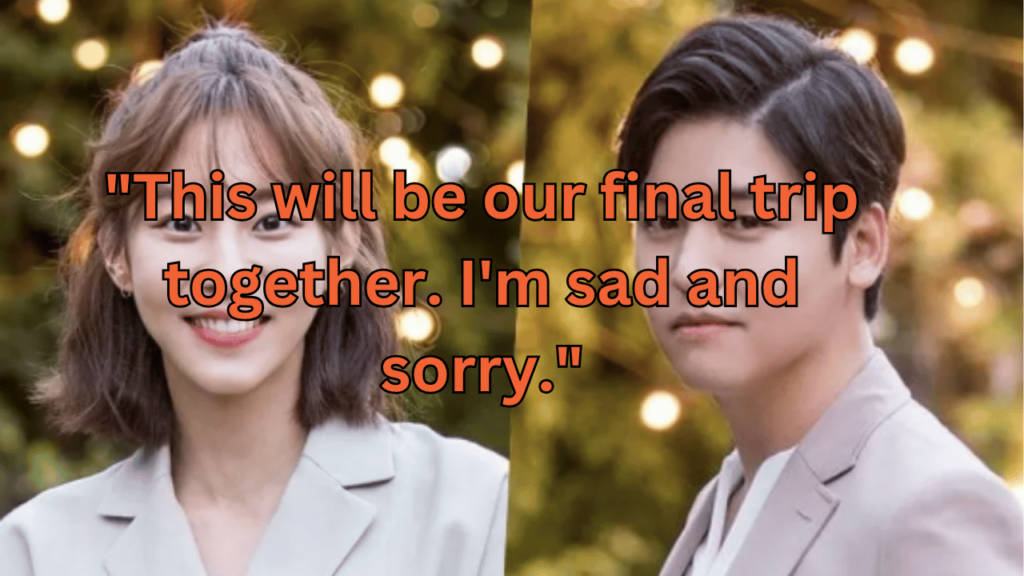 This contains the text "This will be our final trip together. I'm sad and sorry." and an image of Lee Jang Woo Wedding Plans With Actress Jo Hye Won.