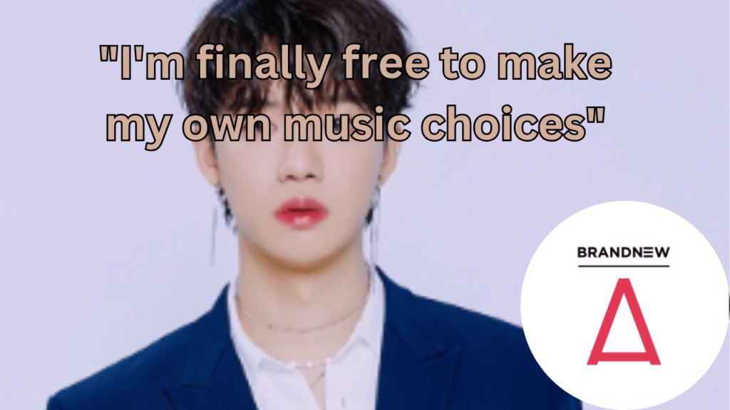 This contains the text "I'm finally free to make my own music choices" and an image of Lim Young Min and BRANDNEW-A logo in a circle.