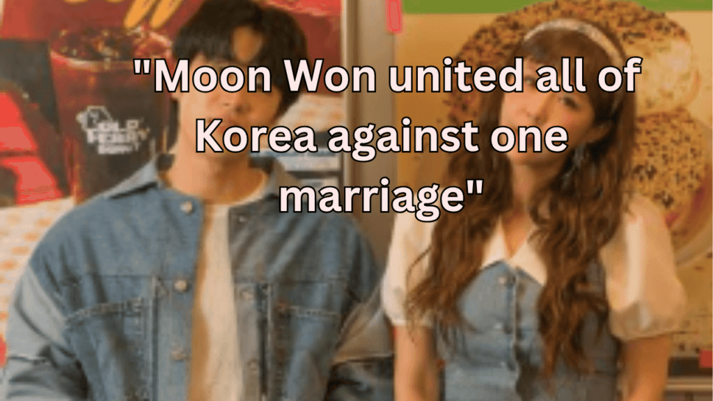 This contains the text "Moon Won united all of Korea against one marriage" and an image of Shinji And Moon Won