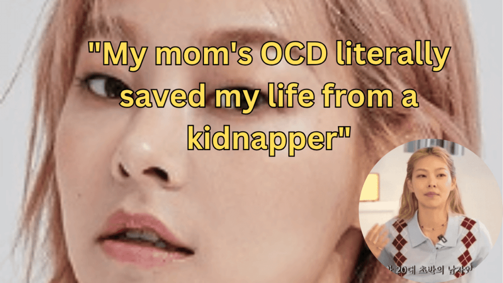This contains the text "My mom's OCD literally saved my life from a kidnapper" and an image of Song Haena